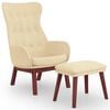 vidaXL Scaun de relaxare cu taburet, crem, textil