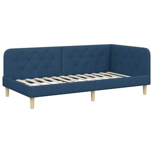 vidaXL Cadru de pat colțar cu headboard albastru 90 x 190 cm țesătură