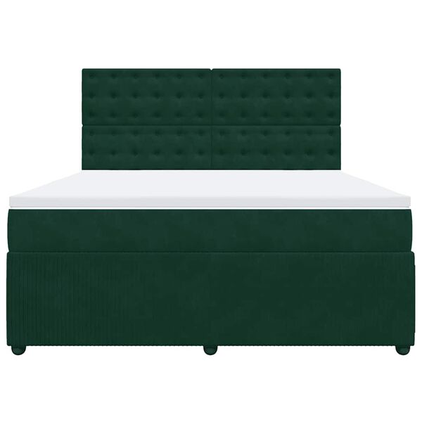 vidaXL Pat box spring cu saltea, verde &icirc;nchis, 180x200 cm, catifea
