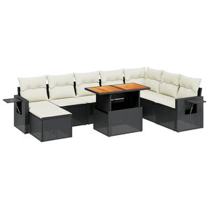 vidaXL Set mobilier de grădină cu perne, 9 piese, negru, poliratan