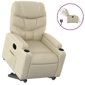 vidaXL Fotoliu rabatabil electric cu ridicare, crem, piele ecologică
