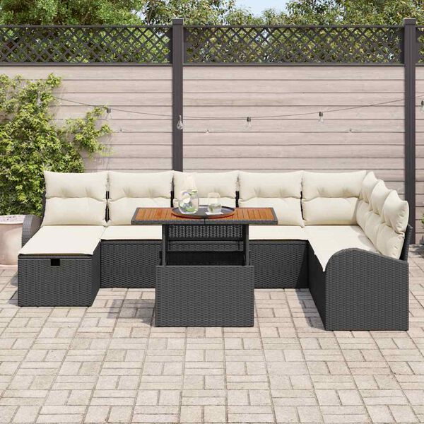 vidaXL Set de canapele pentru grădină 9 pcs Negru poliratan