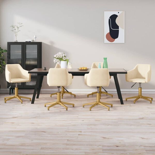 vidaXL Scaune de sufragerie pivotante 6 buc, crem, catifea