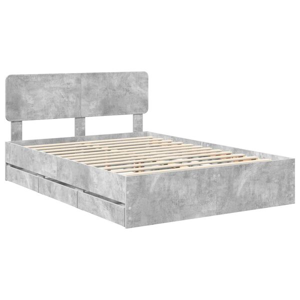 vidaXL Cadru de pat cu headboard Gri Beton 140 x 200 cm Lemn prelucrat