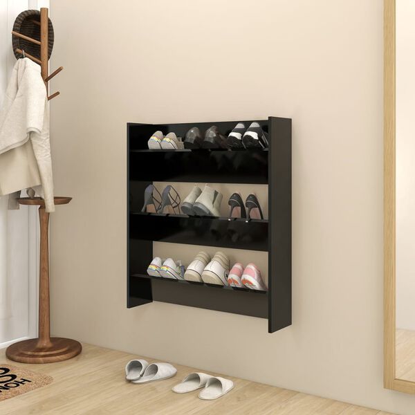 vidaXL Pantofar de perete, negru, 80x18x90 cm, PAL