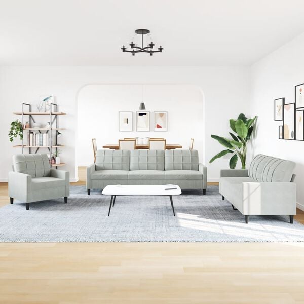 vidaXL Set de canapele cu perne, 4 piese, gri deschis, catifea