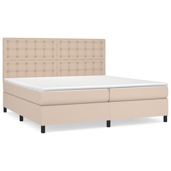 vidaXL Pat continental cu saltea, cappuccino, 200x200 cm, piele eco