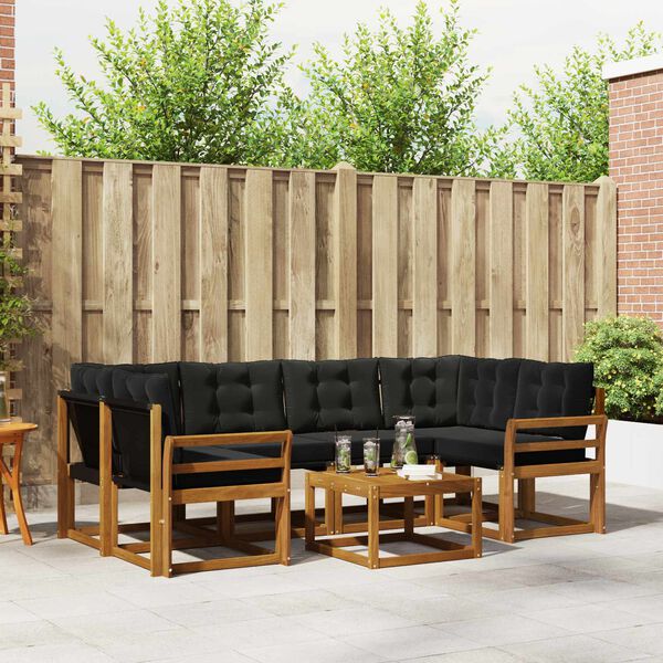 vidaXL Set de canapele de exterior cu pernă 7 pcs Natural și Negru