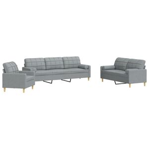vidaXL Set de canapele cu perne, 3 piese, gri deschis, textil