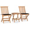 vidaXL Set mobilier exterior pliabil cu perne, 3 piese, lemn masiv tec