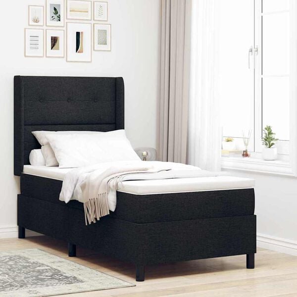 vidaXL Pat cu arcuri cu saltea cu headboard Negru 80 x 200 cm țesătură