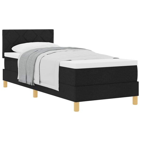 vidaXL Pat cu arcuri cu pernă cu headboard Negru 80 x 200 cm țesătură