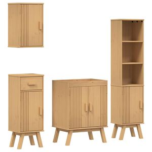 vidaXL Set de mobilier pentru baie cu ușă 4 pcs Maro Lemn masiv de pin