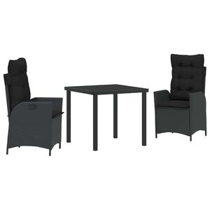 vidaXL Set de masă pentru grădină cu pernă 3 pcs Negru poliratan
