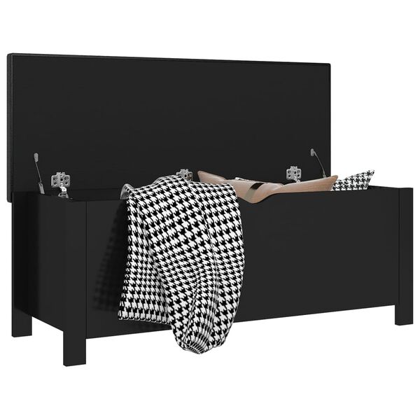 vidaXL Cutie depozitare cu pernă, negru extralucios,105x40x45 cm, lemn