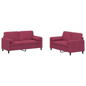 vidaXL Set canapele cu perne, 2 piese, roșu vin, catifea