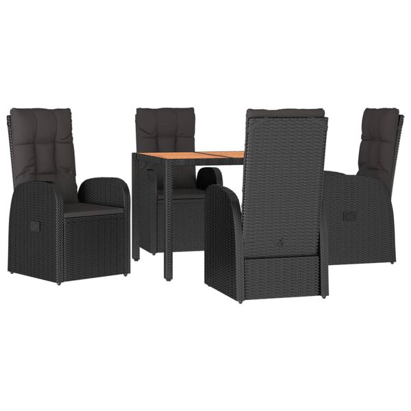 vidaXL Set mobilier de grădină cu perne, 5 piese, negru, poliratan