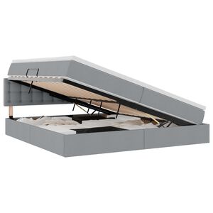 vidaXL Pat cu saltea și LED cu led Gri deschis 200 x 200 cm țesătură