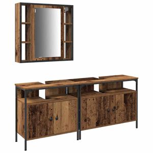 vidaXL Unități de vanitate pentru baie cu ușă 3 pcs Maro Lemn compozit