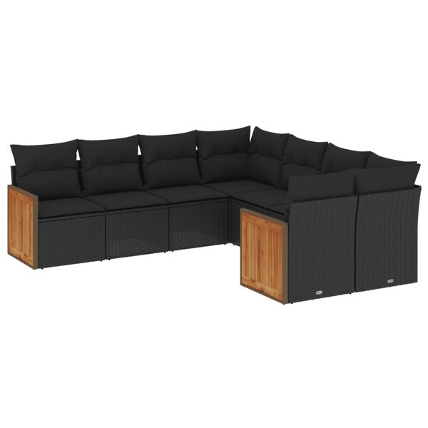 vidaXL Set mobilier de grădină cu perne, 8 piese, negru, poliratan