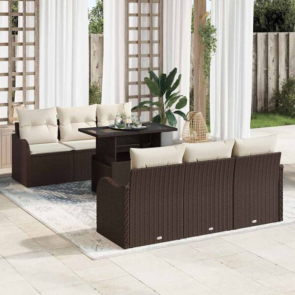 vidaXL Set de canapele pentru grădină cu pernă 7 pcs Maro Rattan poli