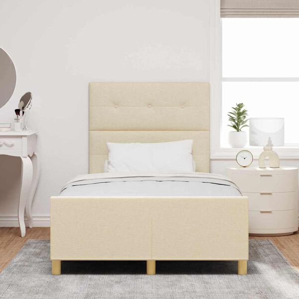 vidaXL Cadru de pat cu headboard Crem 120 x 190 cm țesătură