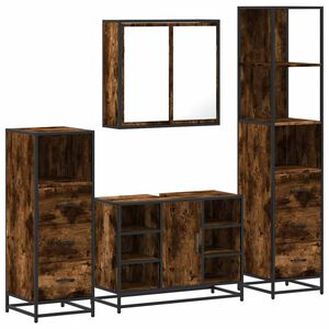 vidaXL Set de mobilier de baie 4 piese Lemn prelucrat de stejar afumat