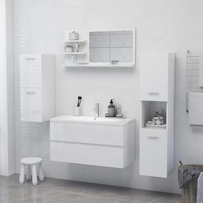 vidaXL Oglindă de baie, alb extralucios , 90 x 10,5 x 45 cm, PAL