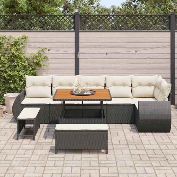 vidaXL Set de canapele pentru grădină 9 pcs Negru și Crem Poli Rattan