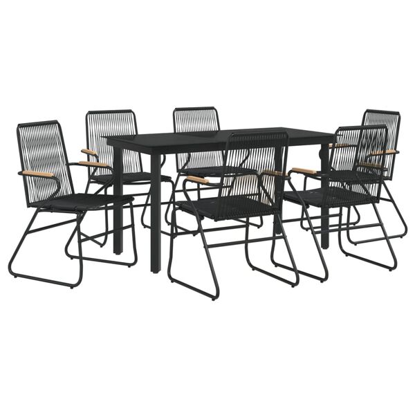 vidaXL Set mobilier de grădină, 7 piese, negru, ratan PVC