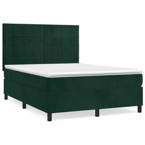 vidaXL Pat box spring cu saltea, verde &icirc;nchis, 140x190 cm, catifea