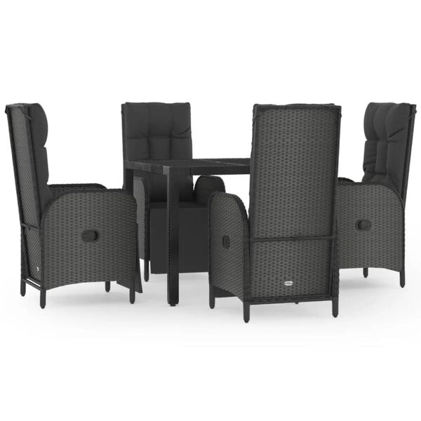 vidaXL Set mobilier de grădină cu perne, 5 piese, negru, poliratan