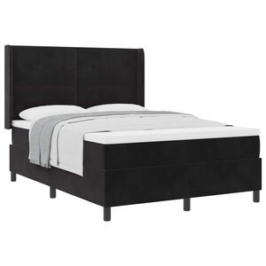vidaXL Pat cu arcuri cu saltea cu headboard Negru 160 x 200 cm Catifea