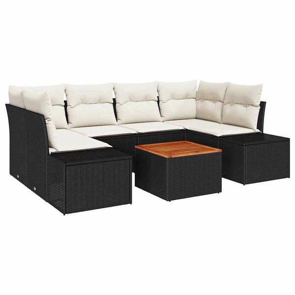 vidaXL Set de canapele pentru grădină cu pernă 7 pcs Negru Rattan poli