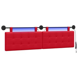 vidaXL Tăblie de pat suspendată Cu lumină LED Roșu Piele artificială