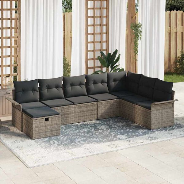vidaXL Set de canapele pentru grădină cu pernă 8 pcs Gri Rattan poli