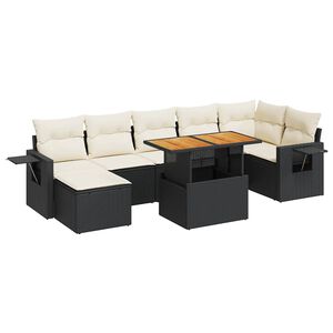 vidaXL Set mobilier de grădină cu perne, 8 piese, negru, poliratan