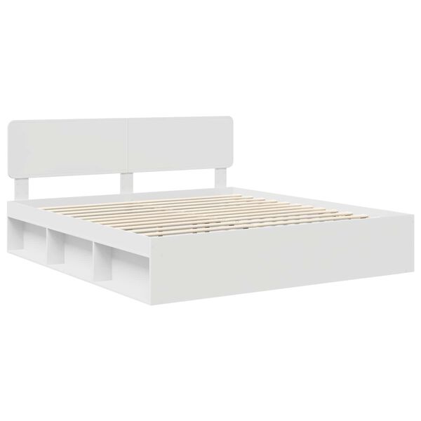 vidaXL Cadru de pat cu headboard Alb 200 x 200 cm Lemn de pin masiv