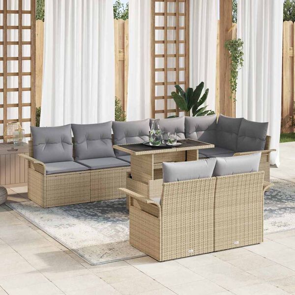 vidaXL Set de canapele pentru grădină cu pernă 9 pcs Bej Rattan poli