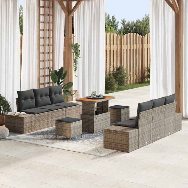 vidaXL Set de canapele pentru grădină cu pernă 9 pcs Gri Rattan poli