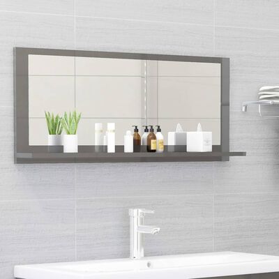 vidaXL Oglindă de baie, gri extralucios, 90 x 10,5 x 37 cm, PAL