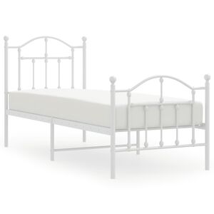 vidaXL Cadru de pat metalic cu tăblie de cap/picioare, alb, 75x190 cm