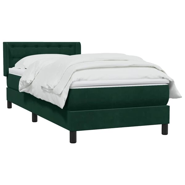 vidaXL Pat box spring cu saltea, verde &icirc;nchis, 80x220 cm, catifea