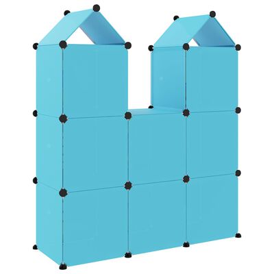 vidaXL Dulap de depozitare cub pentru copii, 8 cuburi, albastru, PP