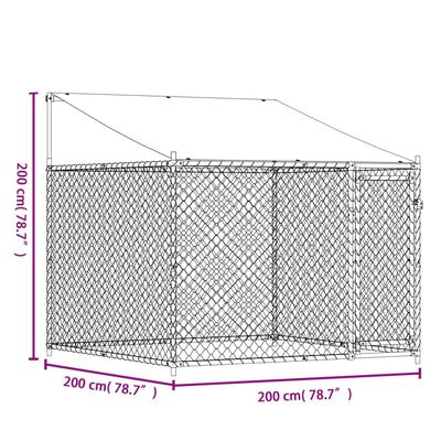 vidaXL Cușcă de câini cu acoperiș și ușă gri, 2x2x2 m, oțel galvanizat