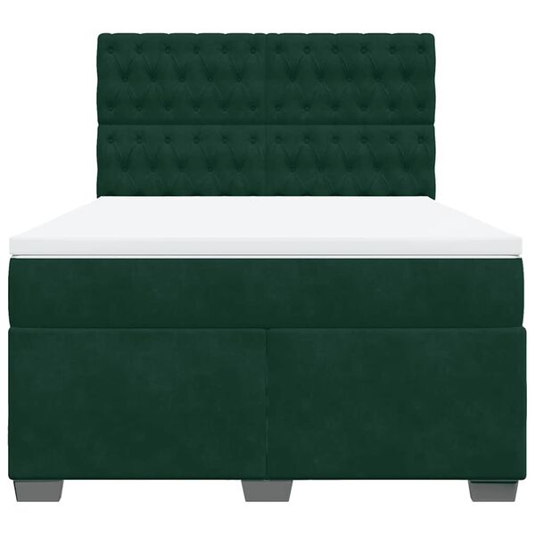 vidaXL Pat box spring cu saltea, verde &icirc;nchis, 140x200 cm, catifea
