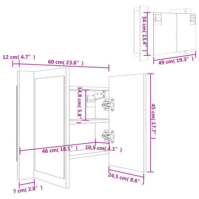 vidaXL Dulap cu oglindă & LED gri sonoma 60x12x45 cm lemn compozit