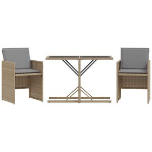 vidaXL Set bistro cu perne, 3 piese, bej combinat, poliratan