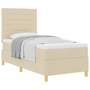 vidaXL Pat cu arcuri cu saltea cu headboard Crem 100 x 200 cm țesătură