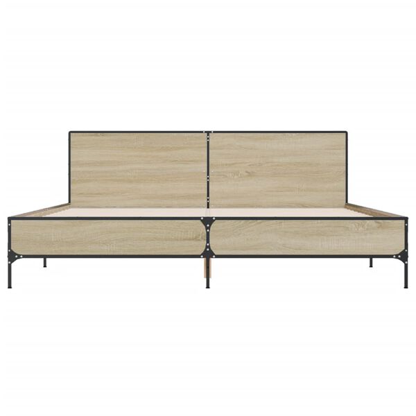 vidaXL Cadru de pat, stejar sonoma, 180x200cm, lemn prelucrat și metal